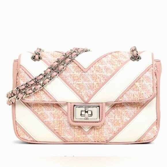 Karl Lagerfeld Paris Agyness Chevron Tweed Shoulder Crossbody - Picture 2 of 13